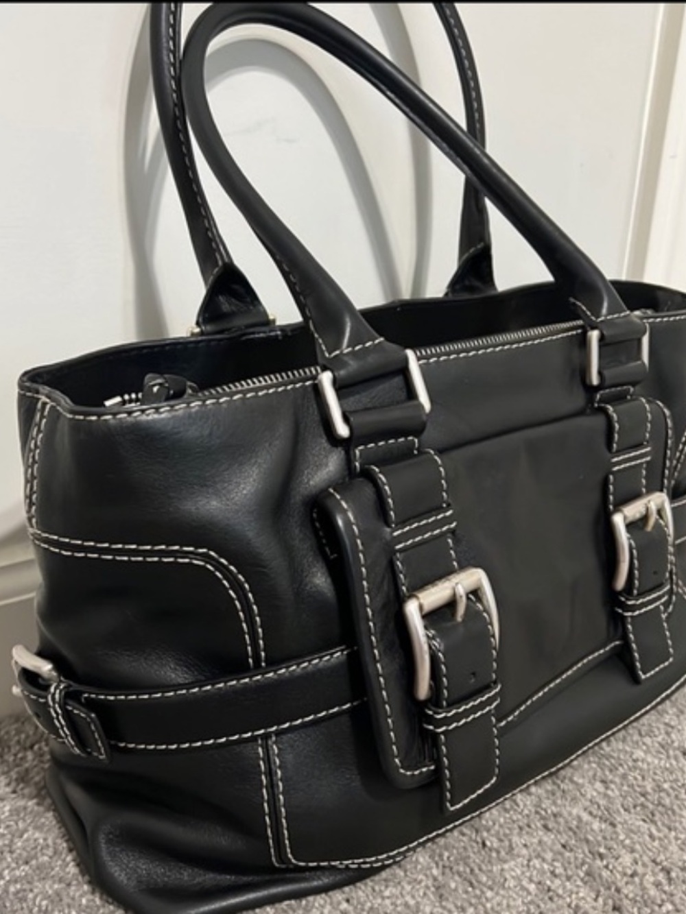Michael Kors Black Leather Buckle 90s Shoulder Classic Structured Handbag